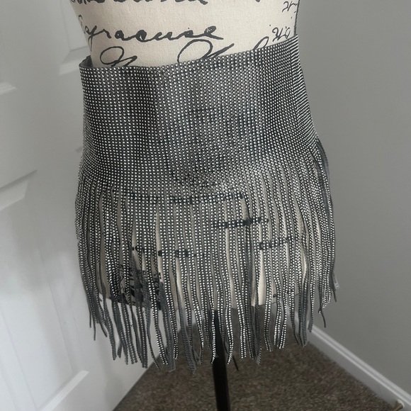 Metallic silver Festival Ready Rhinestone Fringe Skirt - Picture 5 of 10